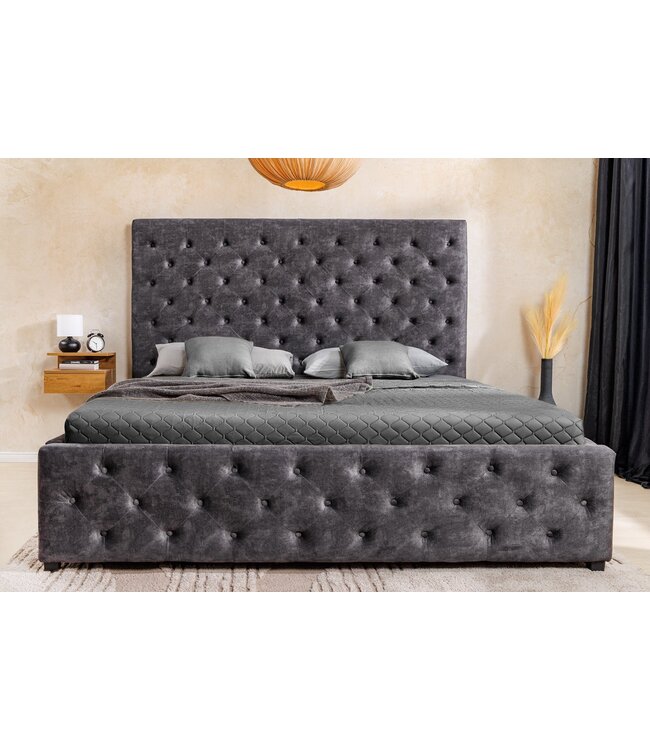 Invicta Interior Bed PARIS 180x200cm Chesterfield-look, fluweelgrijs, met opbergruimte - 45639