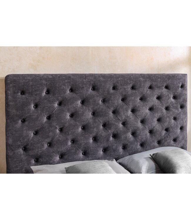 Invicta Interior Bed PARIS 180x200cm Chesterfield-look, fluweelgrijs, met opbergruimte - 45639