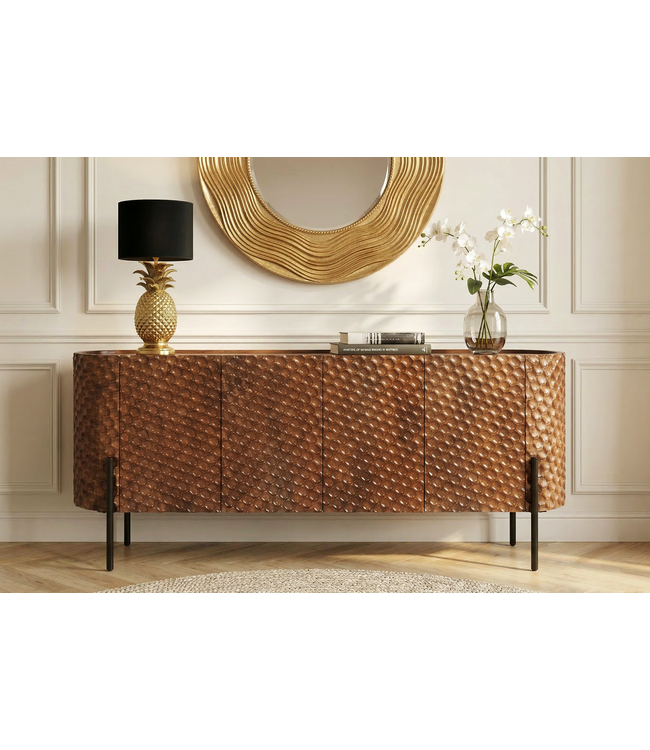 Invicta Interior Dressoir ADLON 180 cm 3D mangohout bruin met zwarte metalen poten - 47148