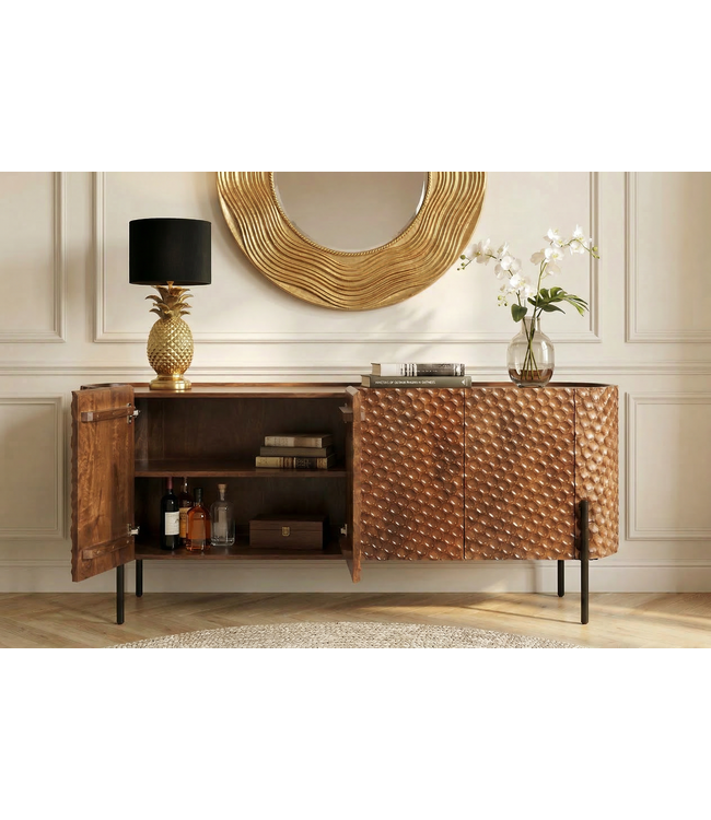 Invicta Interior Dressoir ADLON 180 cm 3D mangohout bruin met zwarte metalen poten - 47148