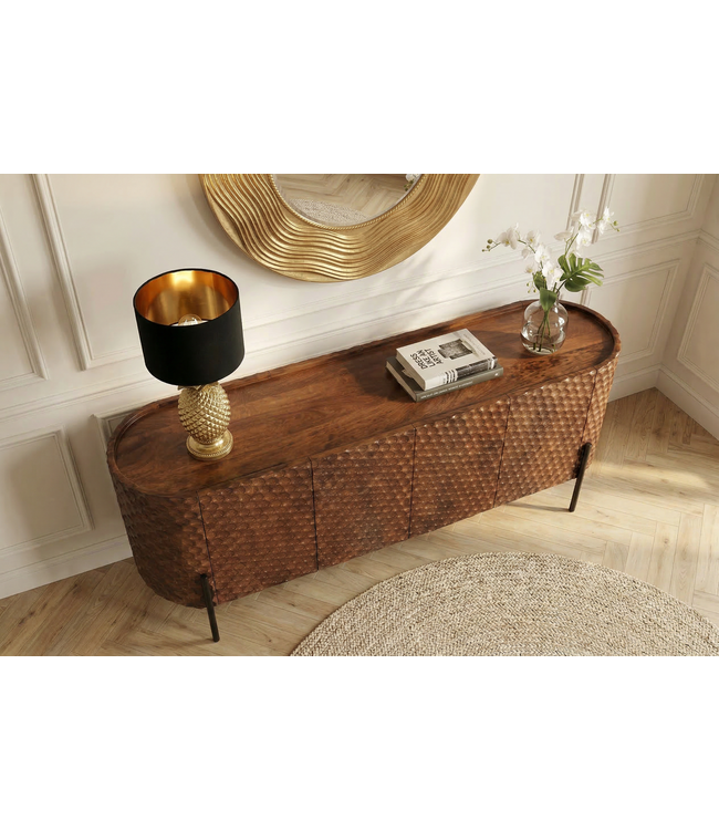 Invicta Interior Dressoir ADLON 180 cm 3D mangohout bruin met zwarte metalen poten - 47148