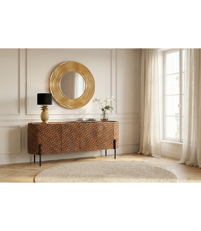 Invicta Interior Dressoir ADLON 180 cm 3D mangohout bruin met zwarte metalen poten - 47148