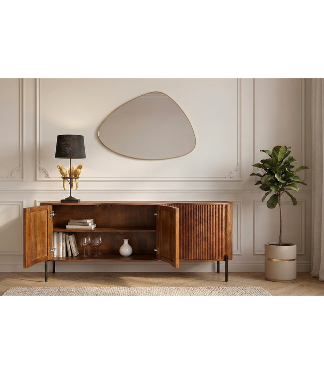 Invicta Interior Dressoir GRANDEUR 180 cm 3D retrostijl mangohout bruin met zwarte metalen poten - 47147