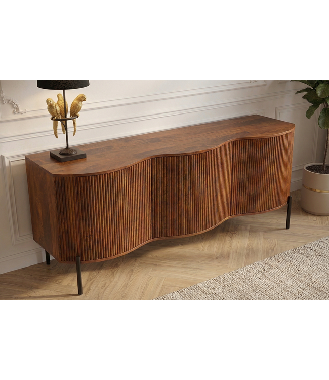 Invicta Interior Dressoir GRANDEUR 180 cm 3D retrostijl mangohout bruin met zwarte metalen poten - 47147