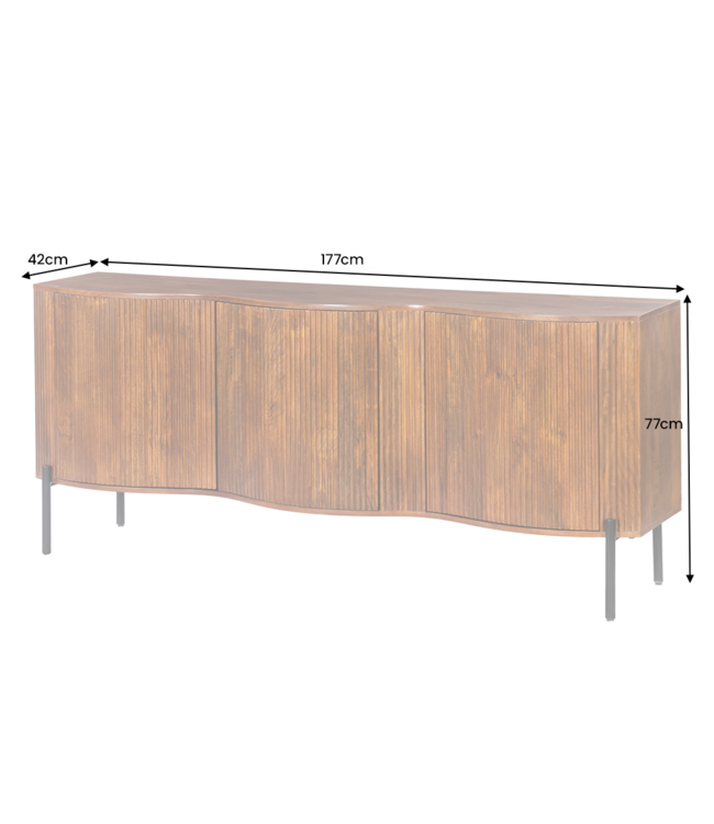 Invicta Interior Dressoir GRANDEUR 180 cm 3D retrostijl mangohout bruin met zwarte metalen poten - 47147