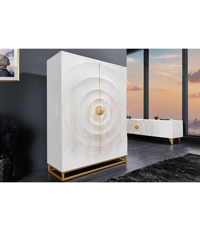 Invicta Interior Barkast GOLDEN SUNSET 140cm 3D mangohout wit handgemaakt - 48409