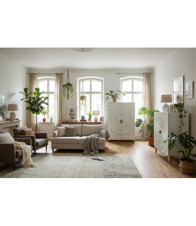 Invicta Interior Barkast GOLDEN SUNSET 140cm 3D mangohout wit handgemaakt - 48409