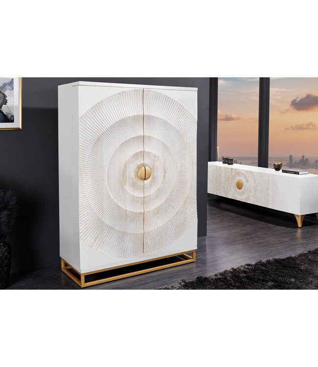 Invicta Interior Barkast GOLDEN SUNSET 140cm 3D mangohout wit handgemaakt - 48409