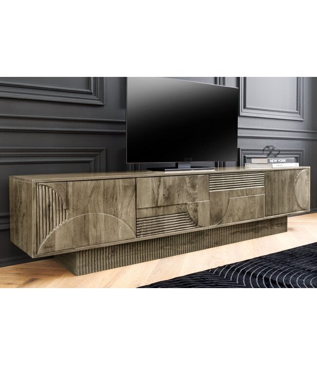 Invicta Interior TV-meubel ART DECO 200cm 3D mangohout grijs - 46804