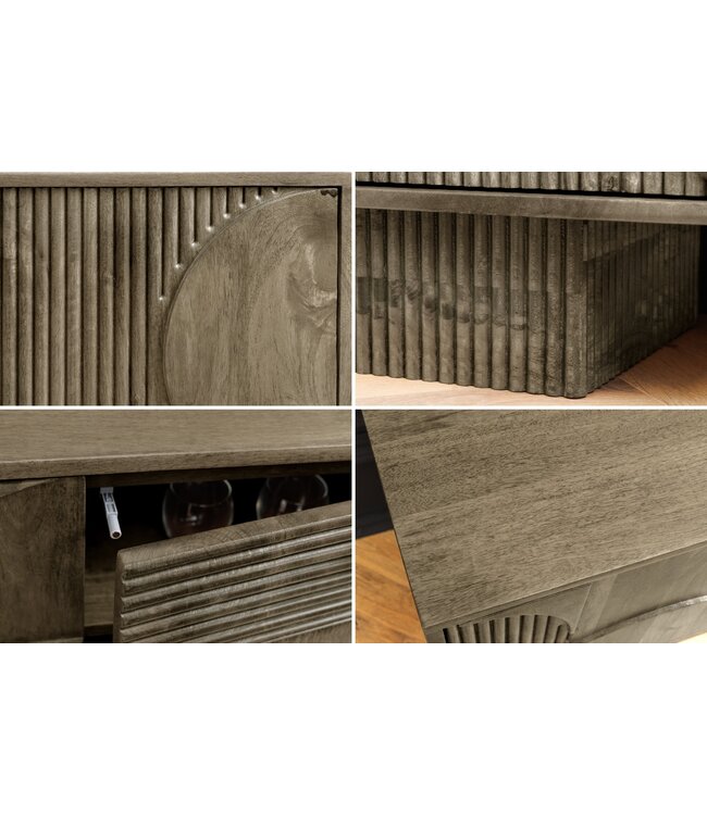 Invicta Interior TV-meubel ART DECO 200cm 3D mangohout grijs - 46804