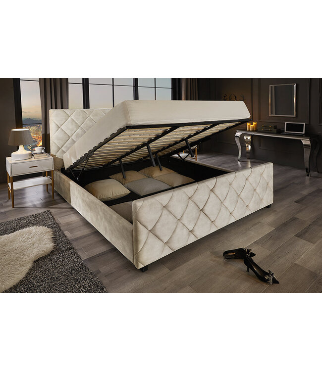 Invicta Interior Bed ELYSIUM 180x200cm fluweel champagnebeige met opbergruimte - 45920