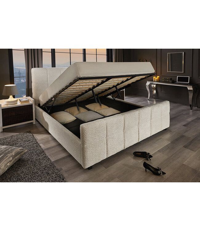 Invicta Interior Bed PRESTIGE 180x200cm crèmekleurig bouclé met opbergruimte - 45922