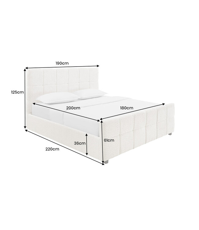 Invicta Interior Bed PRESTIGE 180x200cm crèmekleurig bouclé met opbergruimte - 45922