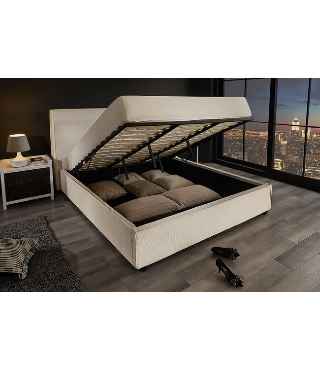 Invicta Interior Bed ROCCO 180x200cm, beige met lattenbodem en opbergruimte - 45921