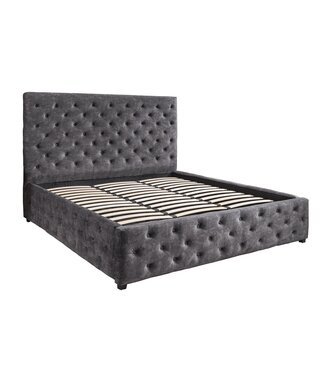 Invicta Interior Bed PARIS 160x200cm Chesterfield-look, fluweelgrijs, met opbergruimte - 45636