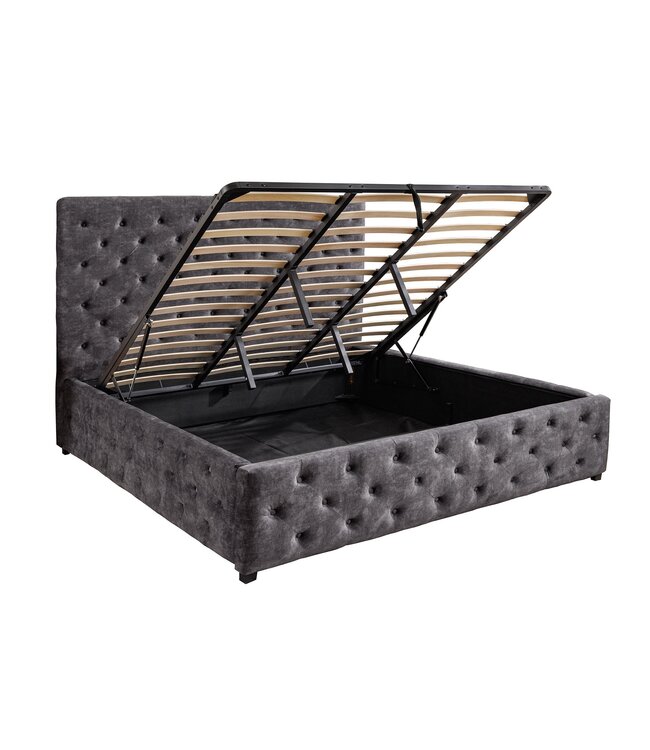 Invicta Interior Bed PARIS 160x200cm Chesterfield-look, fluweelgrijs, met opbergruimte - 45636