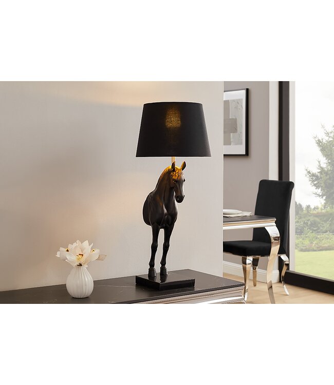 Invicta Interior Tafellamp BLACK BEAUTY 75 cm paardsculptuur zwart goud - 45665