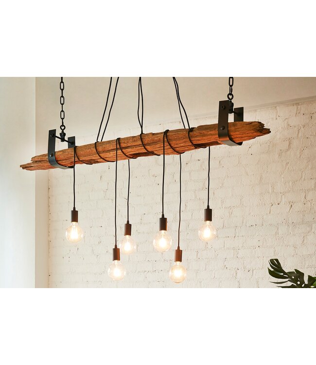 Invicta Interior Hanglamp BARRACUDA 152 cm voor 5 lampen, gemaakt van gerecycled hout - 40080