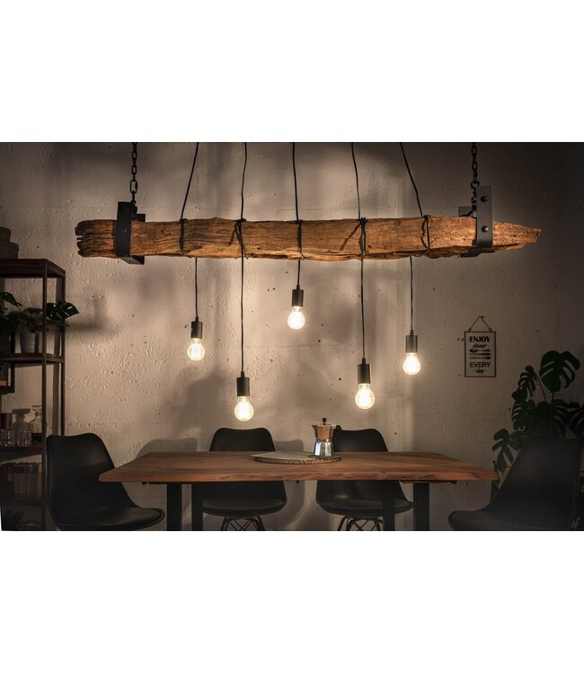 Invicta Interior Hanglamp BARRACUDA 152 cm voor 5 lampen, gemaakt van gerecycled hout - 40080