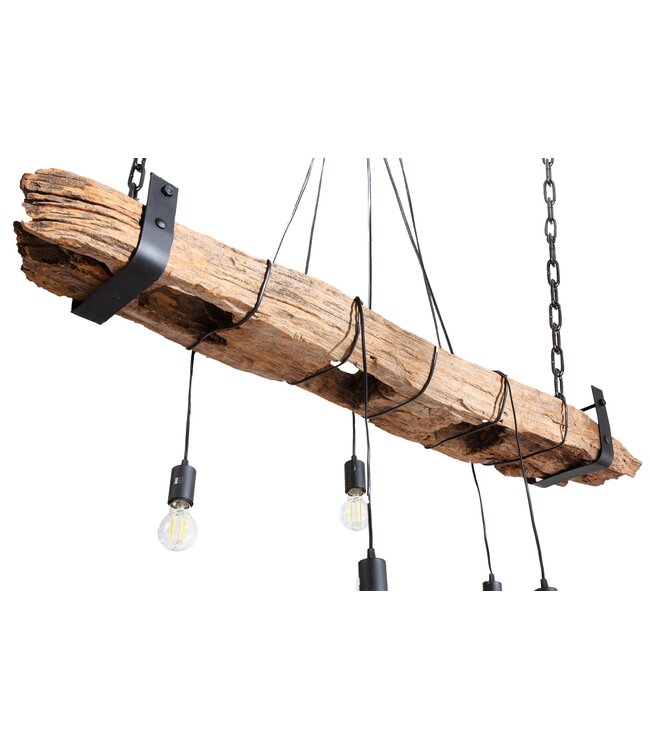 Invicta Interior Hanglamp BARRACUDA 152 cm voor 5 lampen, gemaakt van gerecycled hout - 40080