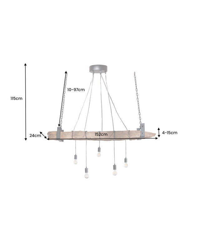 Invicta Interior Hanglamp BARRACUDA 152 cm voor 5 lampen, gemaakt van gerecycled hout - 40080