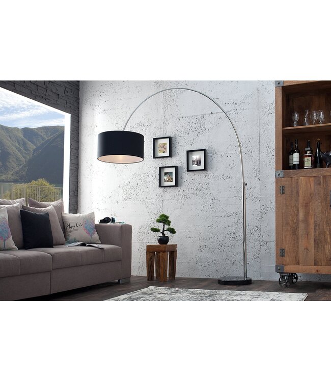 Invicta Interior Vloerlamp BIG BOW 170-180cm linnen zwart met marmeren voet - 35399