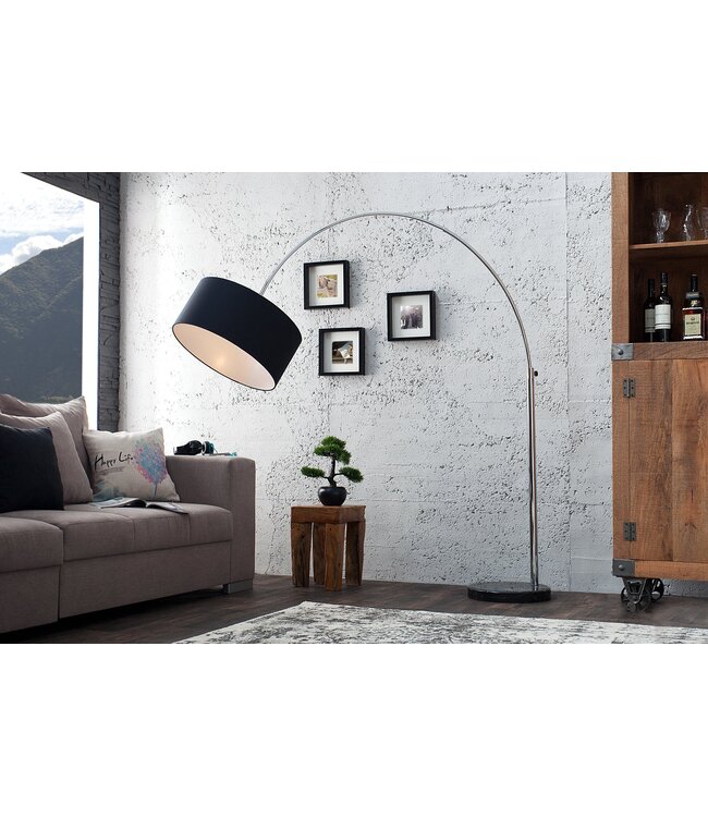 Invicta Interior Vloerlamp BIG BOW 170-180cm linnen zwart met marmeren voet - 35399