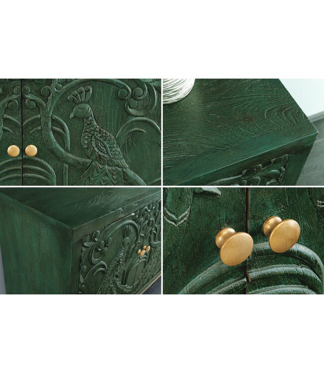 Invicta Interior Dressoir PEACOCK 175cm 3D mangohout antieke look donkergroen goud handgemaakt - 45791