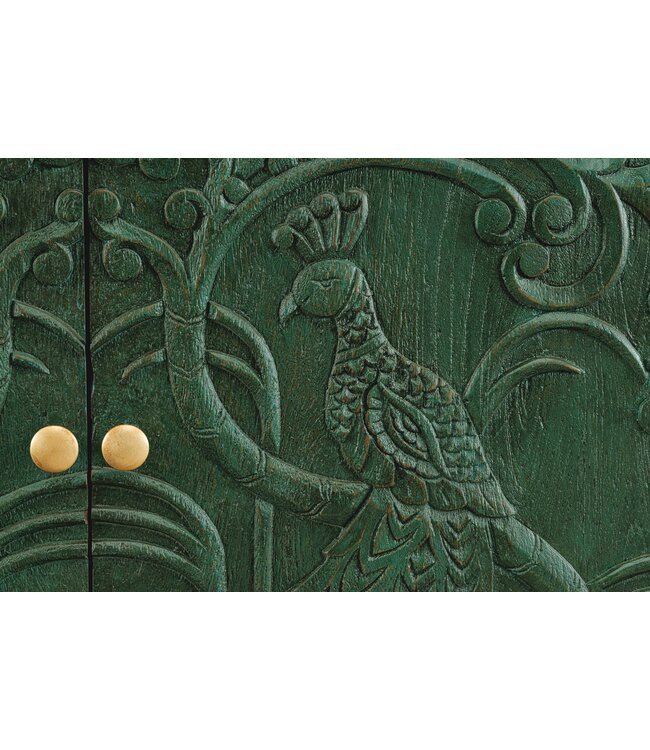 Invicta Interior Dressoir PEACOCK 175cm 3D mangohout antieke look donkergroen goud handgemaakt - 45791