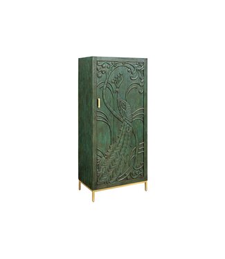 Invicta Interior Highboard PEACOCK 170cm 3D mangohout antieke look donkergroen goud handgemaakt - 45590