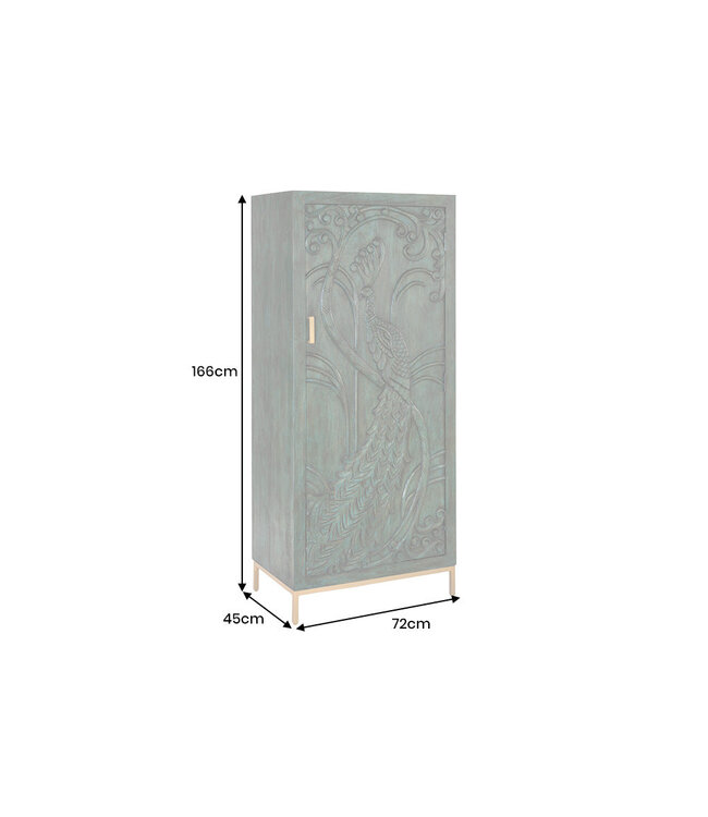 Invicta Interior Highboard PEACOCK 170cm 3D mangohout antieke look donkergroen goud handgemaakt - 45590