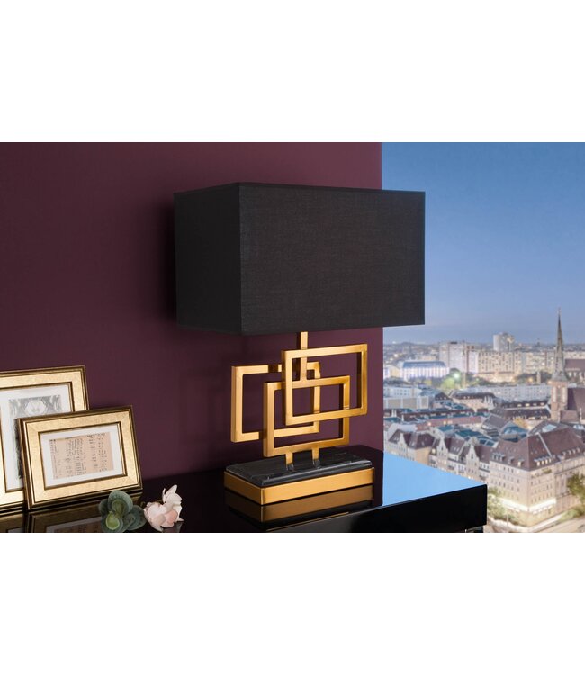 Invicta Interior Tafellamp ATLANTIS 56 cm goud met zwarte stoffen kap - 39098