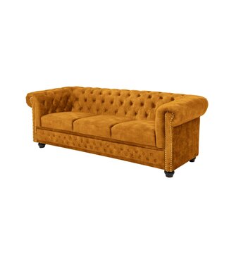 Invicta Interior Bank CHESTERFIELD 205 cm met binnenvering, 3-zits, fluweel, mosterdgeel - 47032