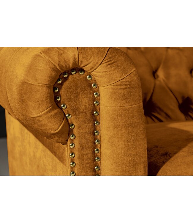 Invicta Interior Bank CHESTERFIELD 205 cm met binnenvering, 3-zits, fluweel, mosterdgeel - 47032