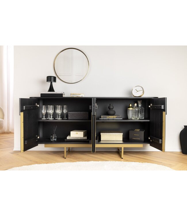 Invicta Interior Dressoir GATSBY 160cm retrostijl mango zwart goud handgemaakt - 46432