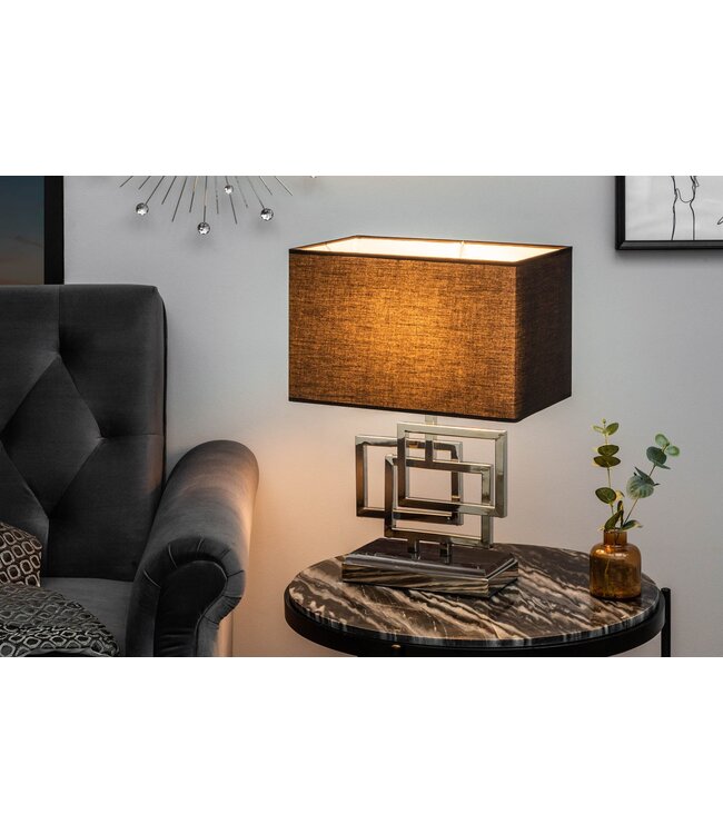 Invicta Interior Tafellamp ATLANTIS 56 cm zilver met zwarte stoffen kap - 39097