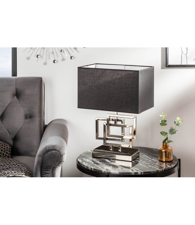 Invicta Interior Tafellamp ATLANTIS 56 cm zilver met zwarte stoffen kap - 39097