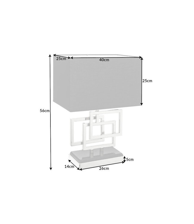 Invicta Interior Tafellamp ATLANTIS 56 cm zilver met zwarte stoffen kap - 39097