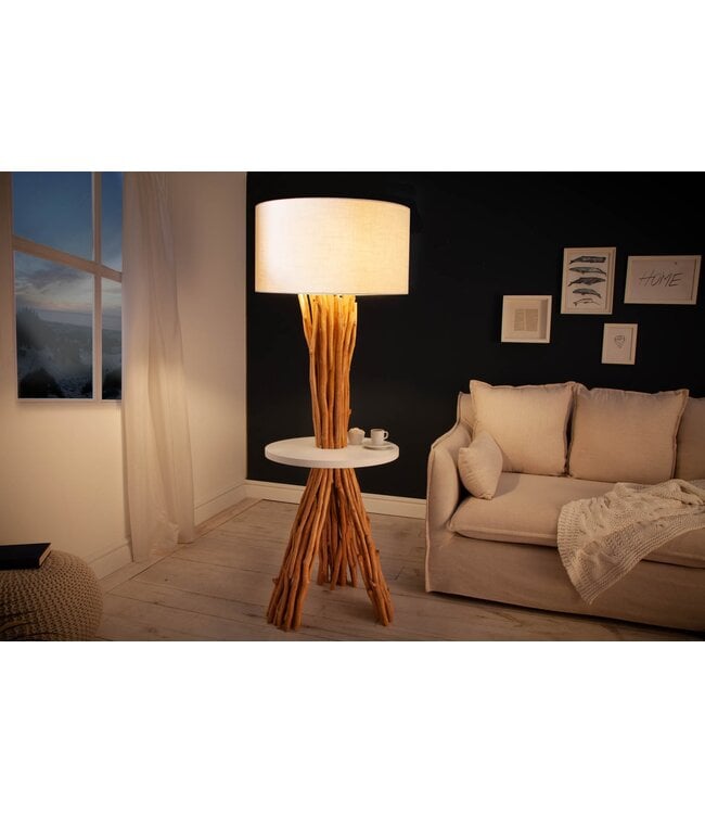 Invicta Interior Vloerlamp SERVANT 155 cm longanhout linnen kap wit - 40400