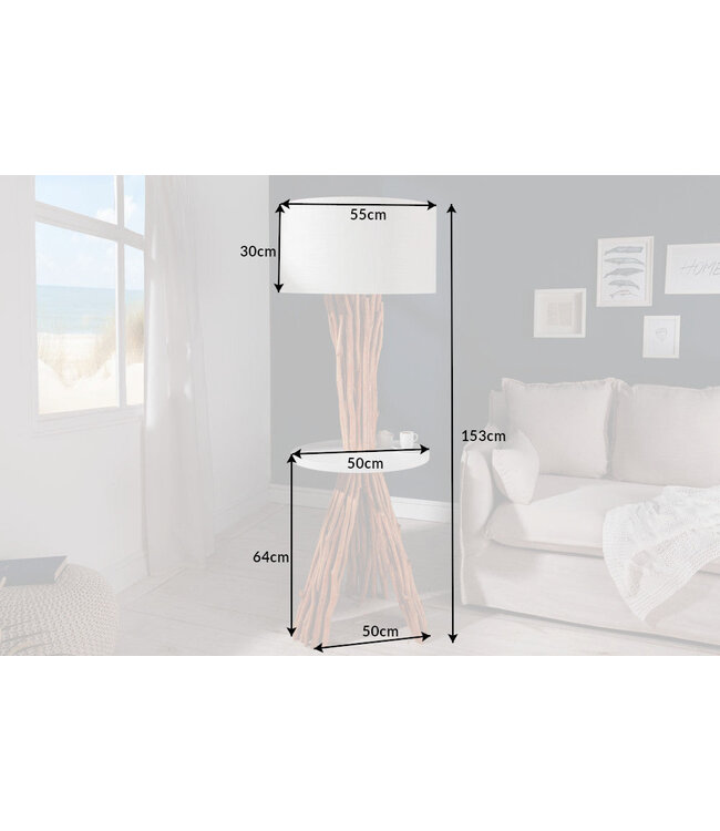 Invicta Interior Vloerlamp SERVANT 155 cm longanhout linnen kap wit - 40400