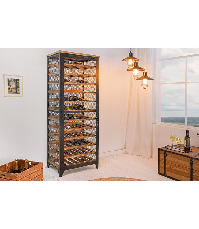 Invicta Interior Wijnkast BODEGA 185 cm, naturel vurenhout met zwart metalen frame - 44749