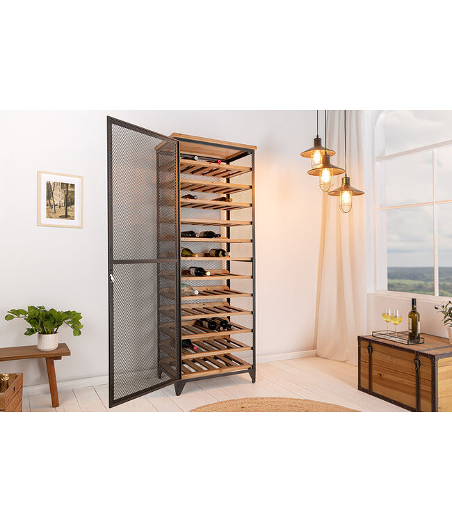Invicta Interior Wijnkast BODEGA 185 cm, naturel vurenhout met zwart metalen frame - 44749