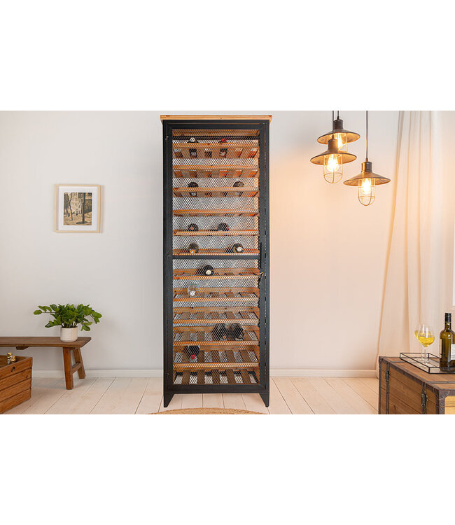 Invicta Interior Wijnkast BODEGA 185 cm, naturel vurenhout met zwart metalen frame - 44749