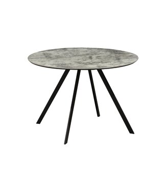 Invicta Interior Eettafel ATELIER 100 cm rond, grijze steenlook met zwarte metalen poten - 46569