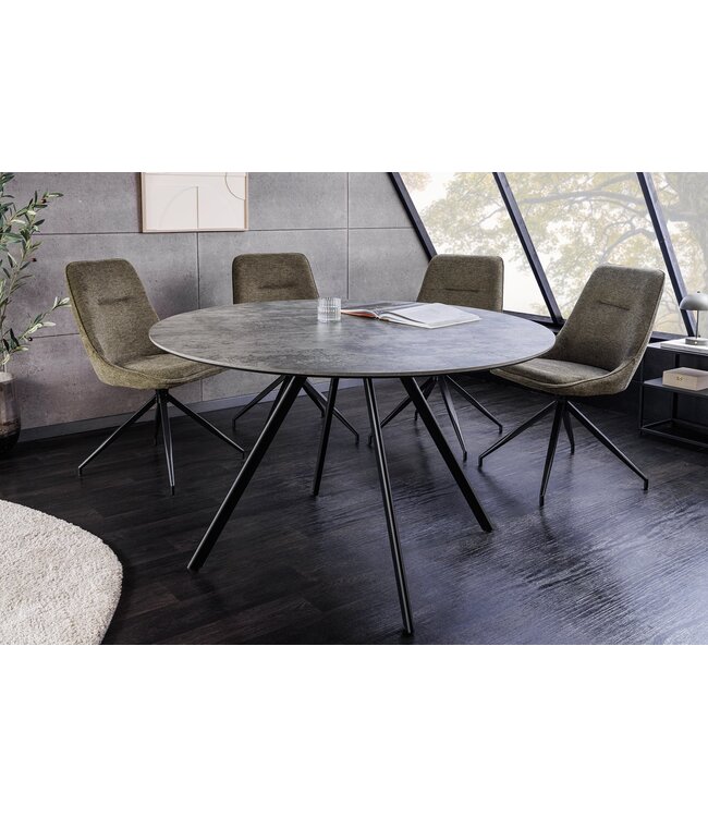 Invicta Interior Eettafel ATELIER 100 cm rond, grijze steenlook met zwarte metalen poten - 46569