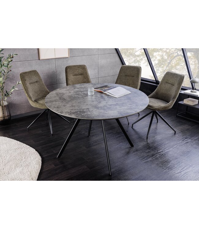 Invicta Interior Eettafel ATELIER 100 cm rond, grijze steenlook met zwarte metalen poten - 46569