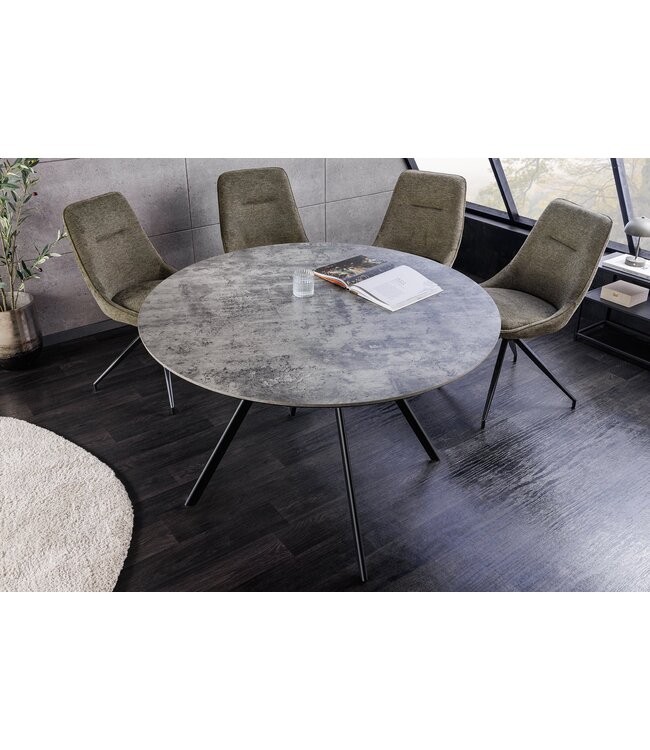 Invicta Interior Eettafel ATELIER 100 cm rond, grijze steenlook met zwarte metalen poten - 46569