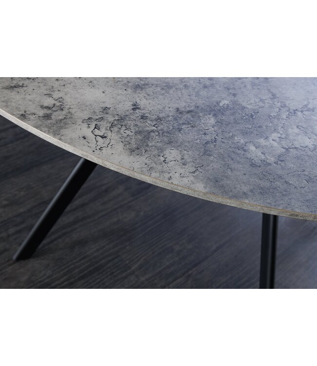 Invicta Interior Eettafel ATELIER 100 cm rond, grijze steenlook met zwarte metalen poten - 46569