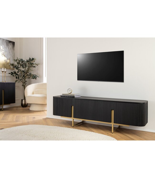 Invicta Interior TV-bord GATSBY 160cm retrostijl mango zwart goud - 46433