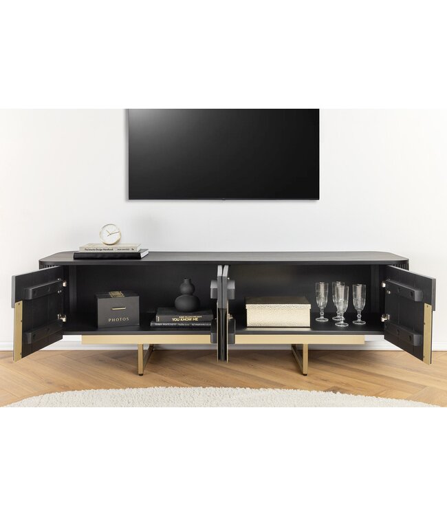 Invicta Interior TV-bord GATSBY 160cm retrostijl mango zwart goud - 46433